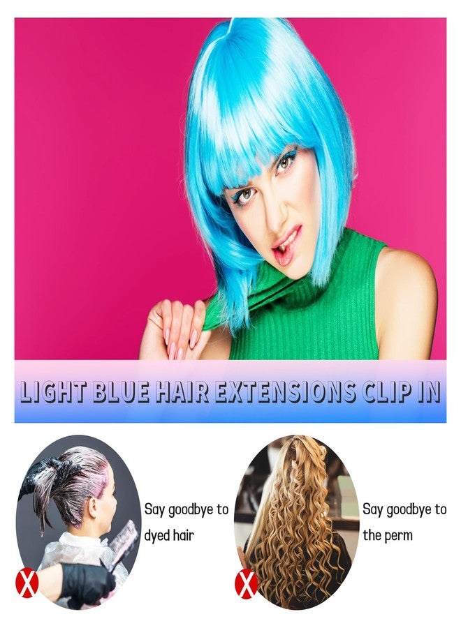 CLOEWCL 12 PCS Blue Hair Extensions Clip in, 22" Colored Highlights, Synthetic Straight Hair Piece DIY Accessories for Daily Party (LightBlue) - Image 3